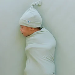 Stretch Knit Swaddle and Hat Set - Frost Green