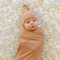 Stretch Knit Swaddle and Hat Set - Terracotta