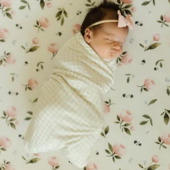 Stretch Knit Swaddle Blanket - Tan Gingham