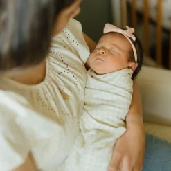 Stretch Knit Swaddle Blanket - Tan Gingham